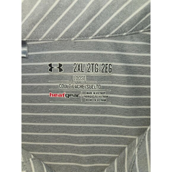 Under Armour Mens HeatGear Polo XXL Gray & White Striped Loose Fit - Picture 5 of 8